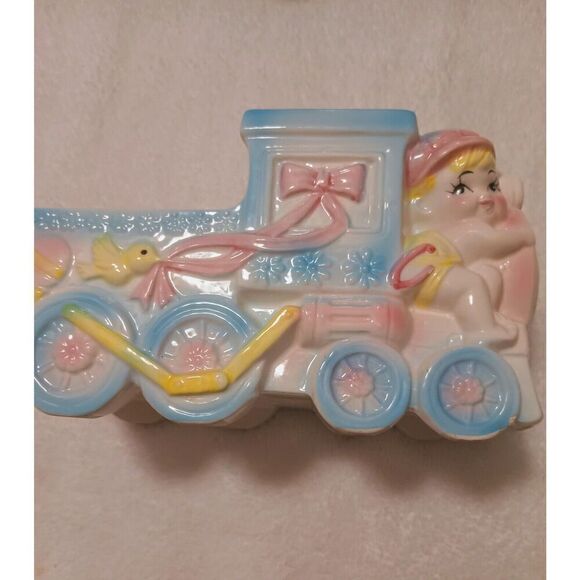 Rubens Orginal Nursery Train Planter Pastels Boy Train Conductor Ceramic Vintage - Picture 1 of 6